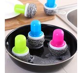 1 cepillo para lavavajillas de acero inoxidable con mango: diseño creativo para una fácil limpieza y descontaminación de utensilios de cocina color rosa