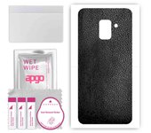 apgo Protective Skin Sticker for the back compatible with Samsung Galaxy A8 (2018), Wrap Film, Foil, Vinyl - Pattern Black Leather