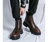 Botas Chelsea de color retro a la moda para hombre, zapatos de suela gruesa, impermeables, de caña alta, zapatos de cuero informales para negocios, botas de moto de lujo 38 marrón