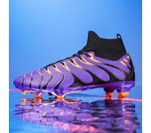 Botas de fútbol de caña alta para hombre, zapatos de fútbol de cuero con clavos largos de gran tamaño, botas de fútbol antideslizantes para clavar 35 naranja/blanco