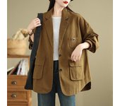 Chaqueta de traje para mujer, abrigo, abrigo exterior con botones y bolsillos, abrigo fino holgado de otoño One Size marrón