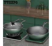 Sartenes antiadherentes, sartenes domésticas, sartenes de fondo plano, cocinas de inducción, estufas de gas, utensilios de cocina universales 30cm verde