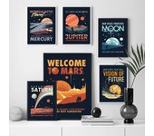 Lienzo artístico, pintura al óleo, viajes espaciales, planetas universales, luna, Marte, Saturno, póster e impresión de imágenes de pared para la decoración del hogar de la sala de estar 21x30cm No Framed