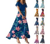 Vestidos de verano para mujer, vestidos casuales, sueltos, con escote en V, con volantes y manga corta XS