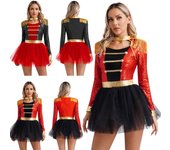 Disfraz de Cosplay de circo Ringmaster de lentejuelas para mujer, vestido de leotardo de tul de manga larga con flecos y hombros descubiertos, disfraz de Halloween S negro
