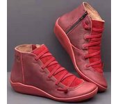 Botas de nieve para mujer, de piel auténtica, para invierno, hasta el tobillo, planas, para primavera, botas cortas vintage para mujer con piel, botas con cordones para mujer 2024 35 negro