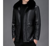 Chaqueta de cuero genuino para hombre de mediana edad, abrigo suelto, terciopelo engrosado, chaqueta de cuero con solapa de papá, piel de oveja de moda L