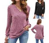 Suéter informal de manga larga con cuello en V para mujer, talla grande, otoño e invierno 5XL negro