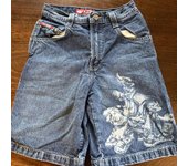 Pantalones cortos de mezclilla de verano, pantalones cortos vaqueros con gráficos vintage, pantalones vaqueros retro estilo skater para jóvenes, pantalones vaqueros Y2k, pantalones cortos holgados, pantalones cortos coreanos para mujer, estilo americano S
