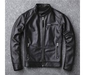 Chaqueta de cuero de becerro para hombre, corta, elegante, con cuello, tendencia joven, para motocicleta, nueva S