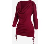 Top fruncido con cuello vuelto de punto acanalado de Rosegal, talla grande 4XL rojo/intenso