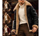 Chaqueta de cuero acolchada de Cachemira para hombre, ropa de calle Vintage para hombre, abrigo grueso, chaquetas de motocicleta, abrigo de invierno de talla grande L rojo vino