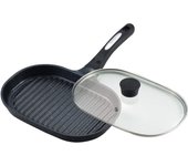 Ernest Grill Pan Compatible with IH no oil be to Belfina Brand used by major restaurants (With Lid) (Produces smoke/Excess drains/Can defrosted/Easy negro