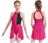 Vestido de patinaje artístico para niñas, sin mangas, con diamantes de imitación, para patinaje sobre ruedas, gimnasia, ballet, danza lírica 5-6 Years borgoña