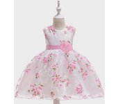 Vestido de princesa con estampado floral para niña europea americana 2025 - Falda abullonada con forro de algodón 90cm color rosa