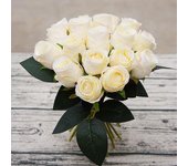 18 cabezas/ramo de rosas artificiales de seda para decoración del hogar, ramo de novia blanco