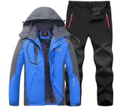 Conjunto de 2 piezas de chaqueta impermeable cálida y pantalones cálidos para exteriores para montañismo en la nieve de invierno para hombre 5XL