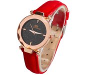Relojes de pulsera redondos analógicos de cuarzo con banda de cuero de moda para mujer rojo