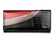 Cartera de mano de moda para mujer hecha de cuero genuino con estampado de cocodrilo y patchwork de tres tonos para dinero en efectivo y monedas negro