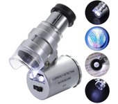 Lupa de microscopio para joyería de vidrio, 60 aumentos, mini lupa de mano con luz LED