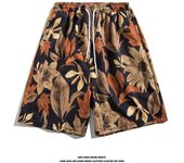 Pantalones cortos de playa hawaianos de seda helada para hombre, diseño fino de verano, estilo japonés, retro, americano, marca de moda, pantalones casuales de cinco cuartos M negro