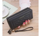 Cartera de mano larga para mujer estilo coreano 2024: Doble cremallera, gran capacidad, soporte para teléfono móvil y tarjetas. negro