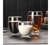 Vaso de vidrio aislante de doble pared de 5 tamaños, transparente, para café expreso, cerveza, té, leche, whisky, etc. 80-450ml