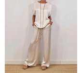Conjunto de dos piezas de satén de verano para mujer, top de manga murciélago con cuello redondo, pantalones anchos con cordones, traje informal de 2 piezas, conjuntos para el hogar para mujer XXXL