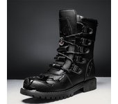 Botas de ciclismo para hombre, botas de moto para exteriores para las cuatro estaciones, botas de cuero informales de talla grande, botas antideslizantes británicas de moda 40