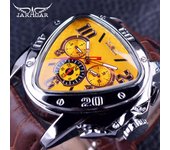 Jaragar, reloj deportivo con diseño de moda, funda triangular geométrica, correa de cuero marrón, reloj con 3 esferas para hombre, reloj automático de lujo de primera marca negro