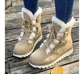 Botas de nieve con forro de felpa para mujer, botas antideslizantes para exteriores con cordones de color sólido, botas cálidas para exteriores en invierno 36 negro