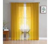 Cortinas transparentes amarillas con flor de loto, cortinas de tul para ventana de salón, dormitorio, cocina, decoración del hogar, cortinas de gasa W135 x H115cm x1&Rod Pocket