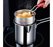 Olla para freír profunda pequeña, olla de acero inoxidable para papas fritas, pollo, con colador, sartenes de cocina