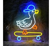 Letrero de neón de pato patineta, luz LED regulable de neón de pato feliz, alimentado por USB, letrero iluminado de pato sombrero, decoración artística de pared para sala de estar, dormitorio, regalo para niños y niñas