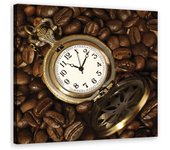 Cuadros en Lienzo Reloj y granos de café 30x30 marrón