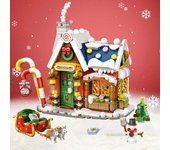 1 Juego de bloques de construcción modelo de casa de Navidad DIY, rompecabezas de trineo de Papá Noel, bloques de montaje, juguetes para niños, regalos de vacaciones, decoración del hogar