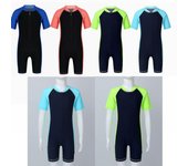 Traje de baño corto para niños y niñas, traje de baño de una pieza con protección contra erupciones, traje de baño de manga corta, traje de baño para buceo 3-4 Years azul