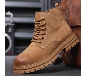 Botas de piel de ante de vaca a la moda para hombre, botas altas informales de invierno, botas hasta el tobillo para hombre, botas de moto cálidas de felpa de piel para hombre 6.5
