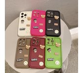 Funda para teléfono con joyas de oso de café para Apple 16PRO: Paquete completo, funda protectora anticaídas para iPhone 11/12 Apple 12PRO rojo vino
