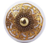 Les Trésors De Lily [A3113] - Pomo para mueble de cerámica 'Boho' blanco dorado - 60x40 mm oro