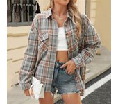 HNXC Cárdigans de cuello POLO de manga larga con estampado a cuadros informal a la moda para mujer Otoño Invierno S negro