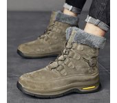 Botas de invierno de piel auténtica para hombre, botas de nieve cálidas, zapatos de felpa de caña alta para exteriores, tallas grandes 39-46 39 negro