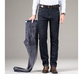 Alta calidad Hombres Pantalones vaqueros cálidos Invierno Negocios De alta calidad Forro polar Gruesos Pantalones de marca masculina Negro Azul 42 azul