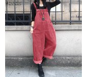 ZANZEA monos de pana Vintage para primavera y otoño, monos holgados informales con tirantes para mujer L rojo vino
