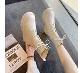Botines para mujer, botas de moto de otoño, zapatos de plataforma de tacón grueso para mujer, sin cordones, punta redonda, cómodos, a la moda 35
