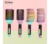 Mythus profesional resistente al calor barril de aluminio cerdas de jabalí pelo de nailon cepillo redondo de cerámica peine para alisar el cabello 01# verde
