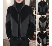 Chaqueta informal con cremallera completa para hombre, abrigo de punto de manga larga con cuello alto a juego de colores y bolsillos, abrigo cortavientos para otoño e invierno M