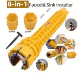 Llave de grifo multifunción, herramientas de instalación de fregadero, llave de tubería de agua, herramienta de aparejo apta para inodoro, baño, cocina 8-in-1 Yellow