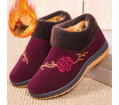 Pantuflas cálidas de algodón para Mujer con Patrones de Flores Bordadas, además de Pantuflas cálidas de Terciopelo, Botas para Madre para Interiores y Exteriores 35 rojo