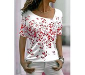 Camiseta de cuello irregular, camiseta de verano, tops de manga corta, camisetas casuales con estampado floral 3D para mujer XL
